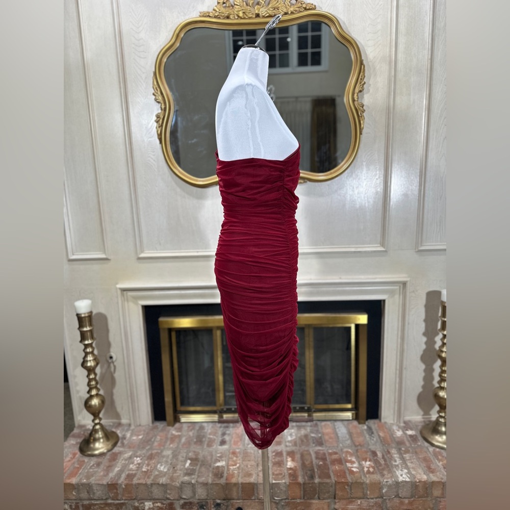 Gianni Bini Red Ruched Mesh One Shoulder Bodycon Dress XL Asymmetrical Cocktail - Picture 6 of 10